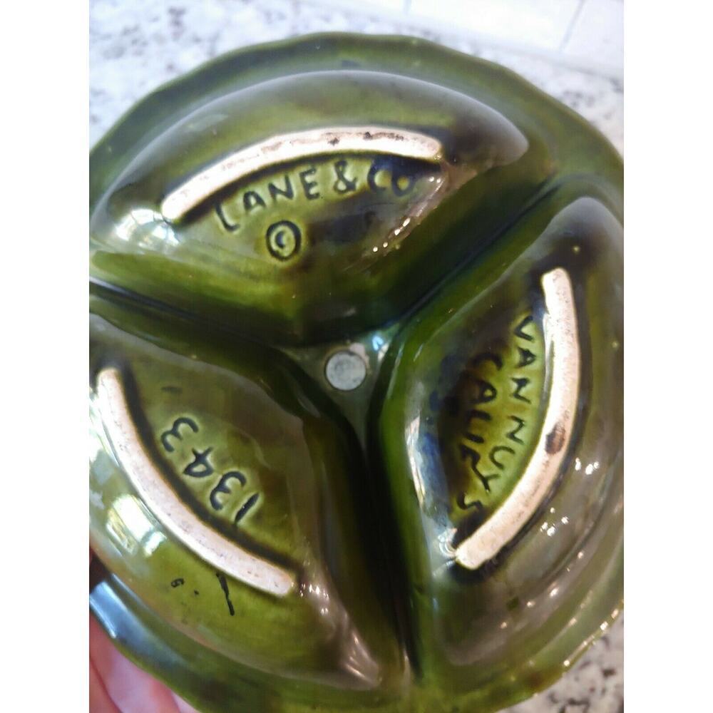 Vintage 1960's Lane & Co. Van Nuys California Green Divided Dish Candy Nut - Picture 4 of 4